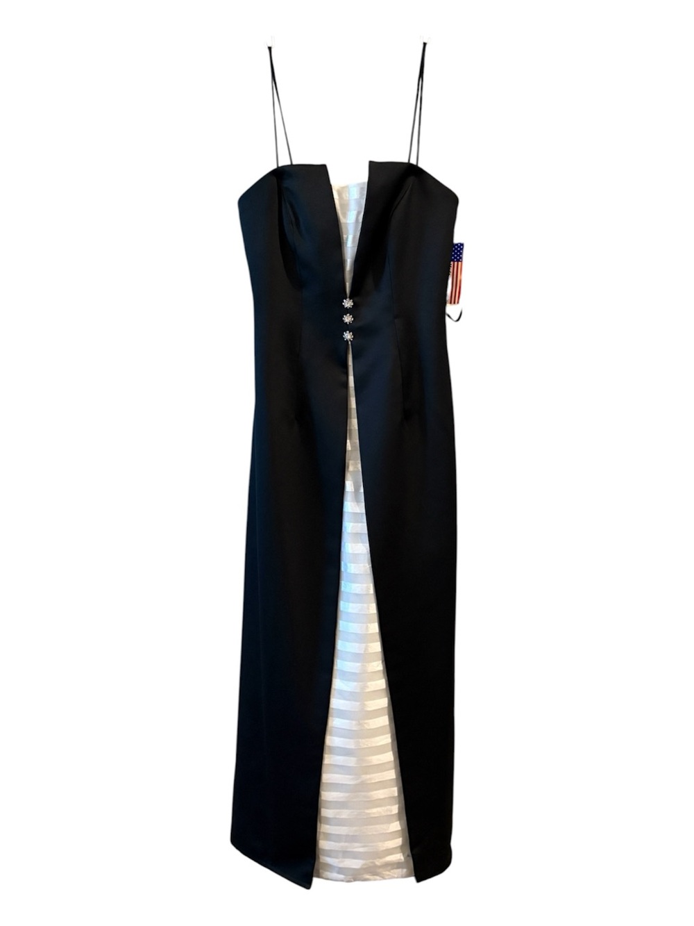 Cache Women's Formal Gown 10 Eveningwear Black And White Satin A-Line Long Dress